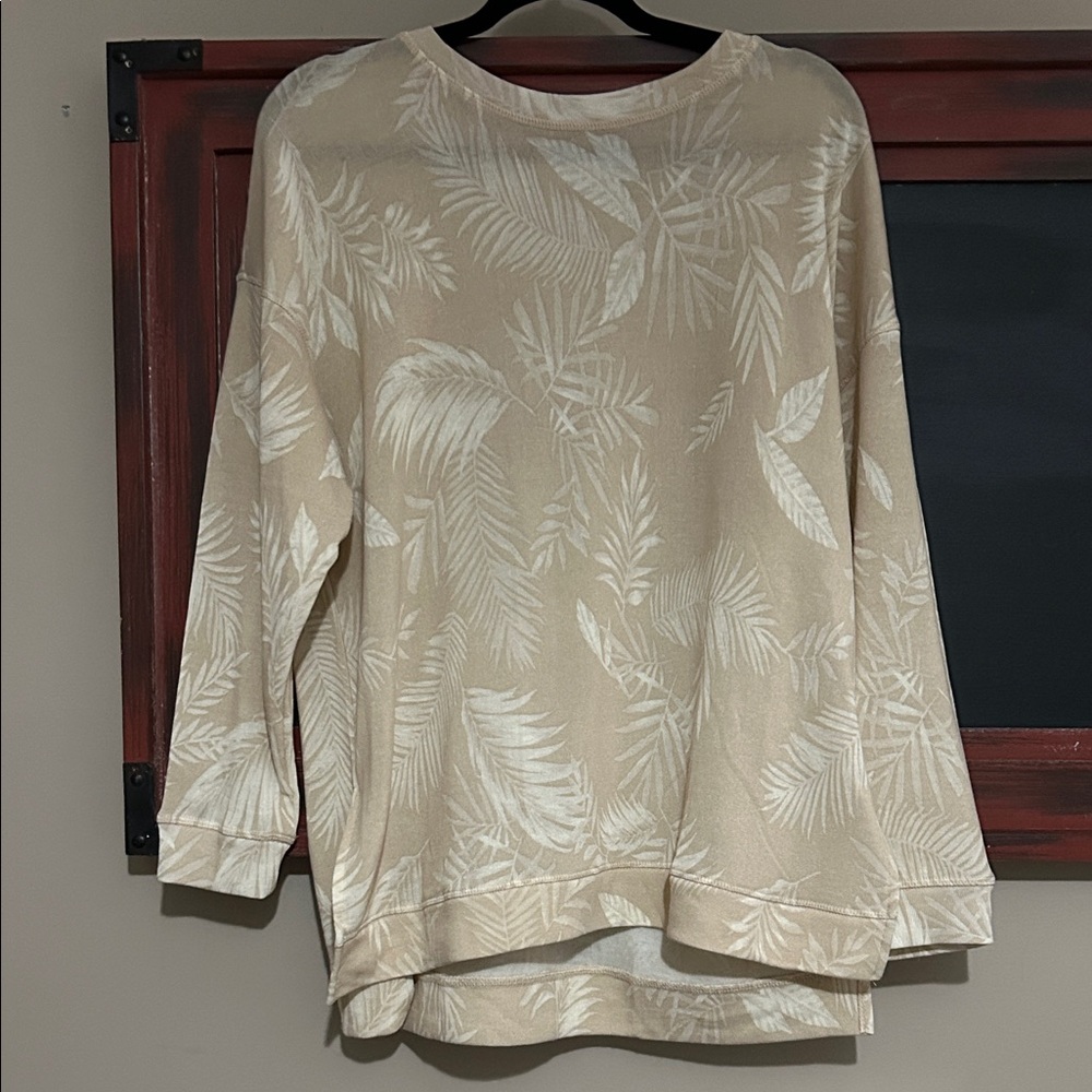 Pink Rose Beige Leaf Pattern Sweater